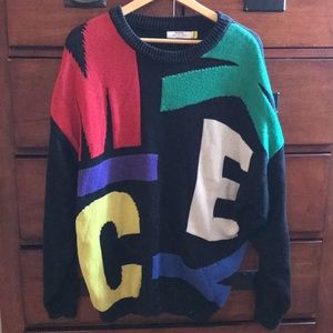 Bershka Disney MICKEY Spellout Oversized Heavy Knit Sweater Sz Medium